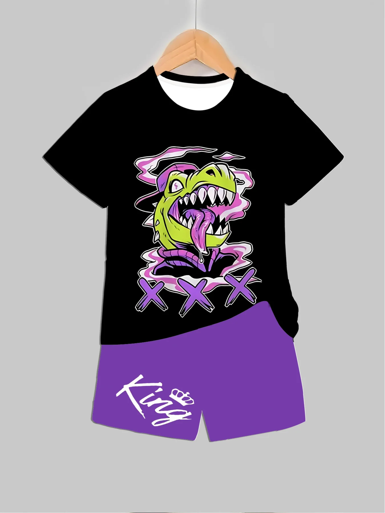 Summer Clothing Baby Girl - ชุดเสื้อผ้าพิมพ์ลายไดโนเสาร์ใหม่ เสื้อ+กางเกงขาสั้น 2 ชิ้น สำหรับฤดูร้อน ชุดเสื้อผ้าเด็กชายหญิง