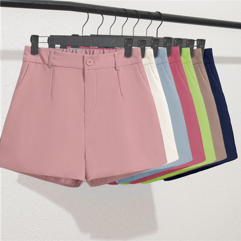 Summer Zara - กางเกงขาสั้นสง่างามแบบลำลองล้วนสำหรับสาวออฟฟิศกางเกงขาสั้นสไตล์เกาหลีเอวยางยืดแบบเรียบง่ายกางเกงขาสั้นทรงหลวมเข้าได้กับทุกชุด