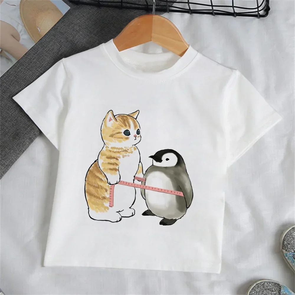 Summer Clothing Baby Girl - เสื้อผ้าเด็กผู้หญิง เสื้อยืดลายการ์ตูนแมวสำหรับเด็กผู้หญิง แขนสั้น เสื้อผ้าเด็กฤดูร้อน แฟชั่นเสื้อคอกลม เสื้อผ้าเด็ก