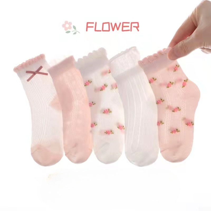 Summer Clothing Baby Girl - ถุงเท้าเด็กผู้หญิงน่ารักลายดอกไม้ถุงเท้าเด็ก 5 คู่/ล็อตฤดูใบไม้ผลิฤดูร้อนผ้าฝ้ายสำหรับเด็กทารกสาวน้อยเสื้อผ้าอุปกรณ์เสริม