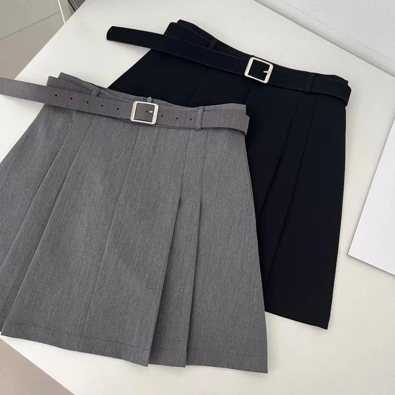 Summer Zara - Lucyever Preppy สไตล์ A-Line กระโปรงผู้หญิงฤดูร้อนใหม่เอวสูงสีดํากระโปรงจีบสีเทาหญิงสบายๆนักเรียนกระโปรงมินิ