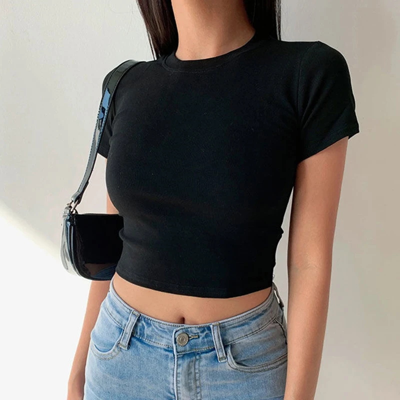 Summer Zara - เสื้อยืดแขนสั้นผู้หญิงเรียบง่ายสบายๆนุ่มทั้งหมดตรงกับ Basic Crop Tops Tees ฤดูร้อนแฟชั่น
