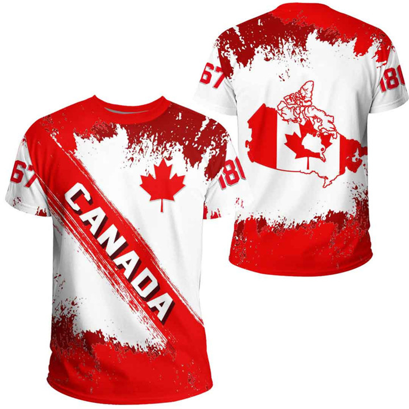 Summer Clothing Women Canada - เสื้อยืดวันแคนาดาธงชาติ3D ใบเมเปิลแคนาดาเสื้อยืดโอเวอร์ไซส์ผู้ชายเสื้อผ้าแนวสตรีท