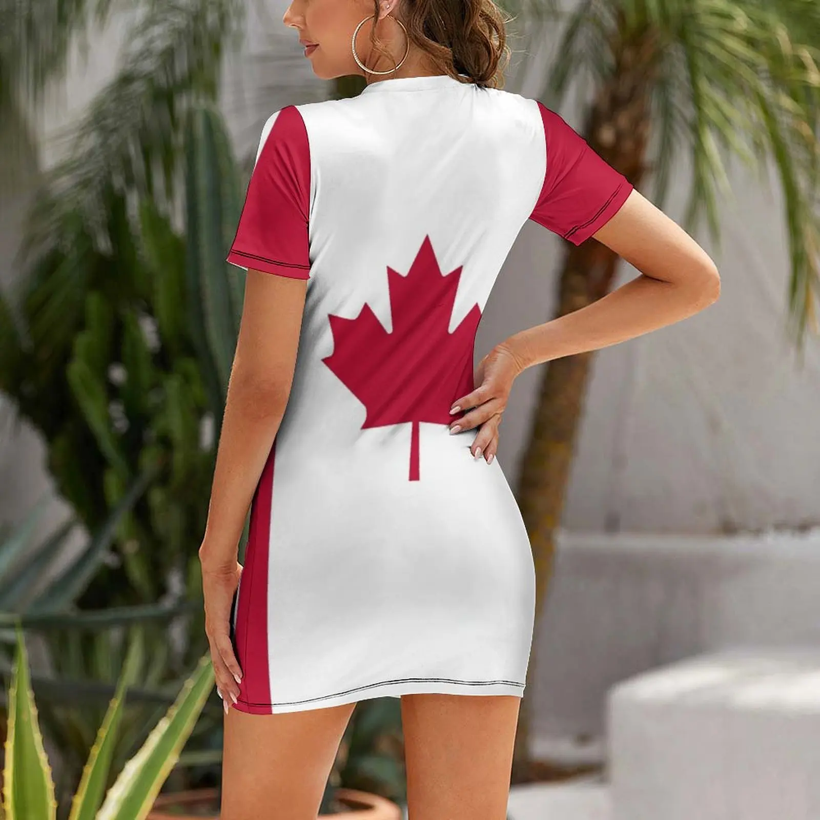 ชุดเดรสแขนสั้นลายธงชาติแคนาดา  - Summer Clothing Women Canada บทวิจารณ์และราคา