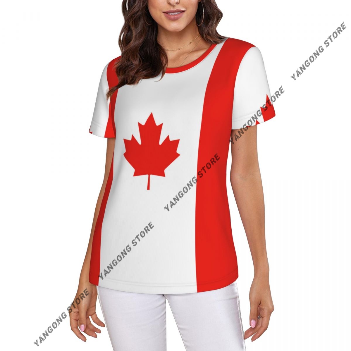เสื้อยืดผู้หญิงแคนาดาธงแคนาดา  - Summer Clothing Women Canada บทวิจารณ์และราคา